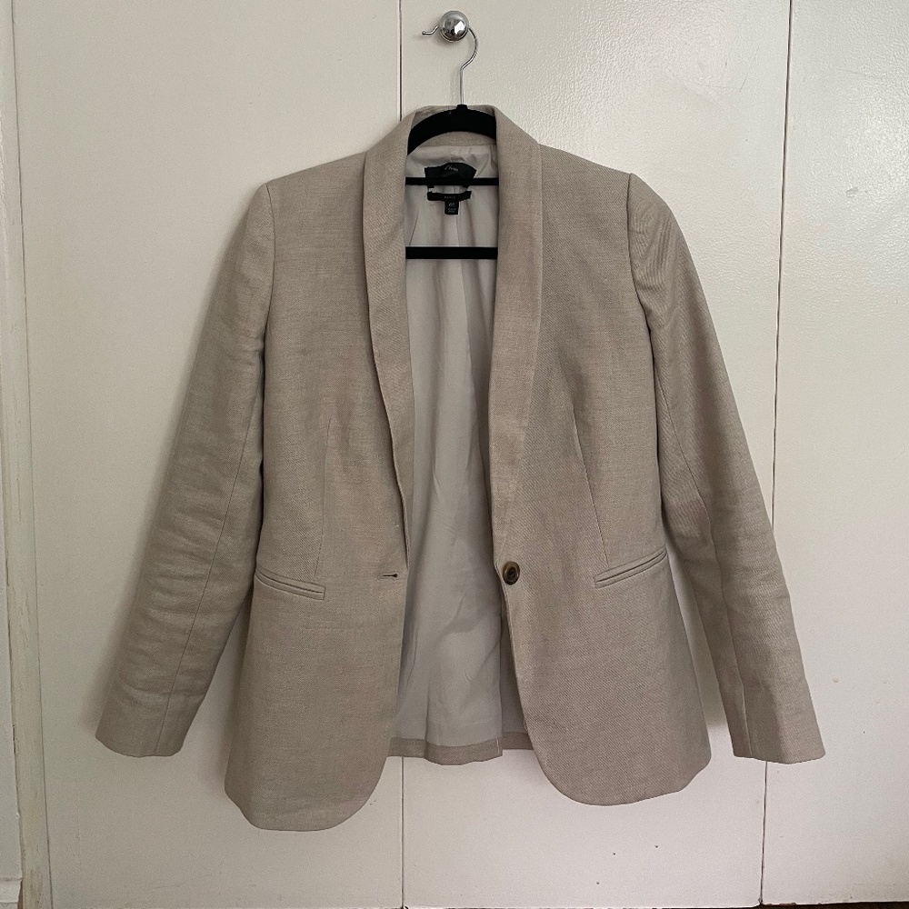 J.Crew Parke Stretch Linen Beige One Button Tailored Blazer Jacket